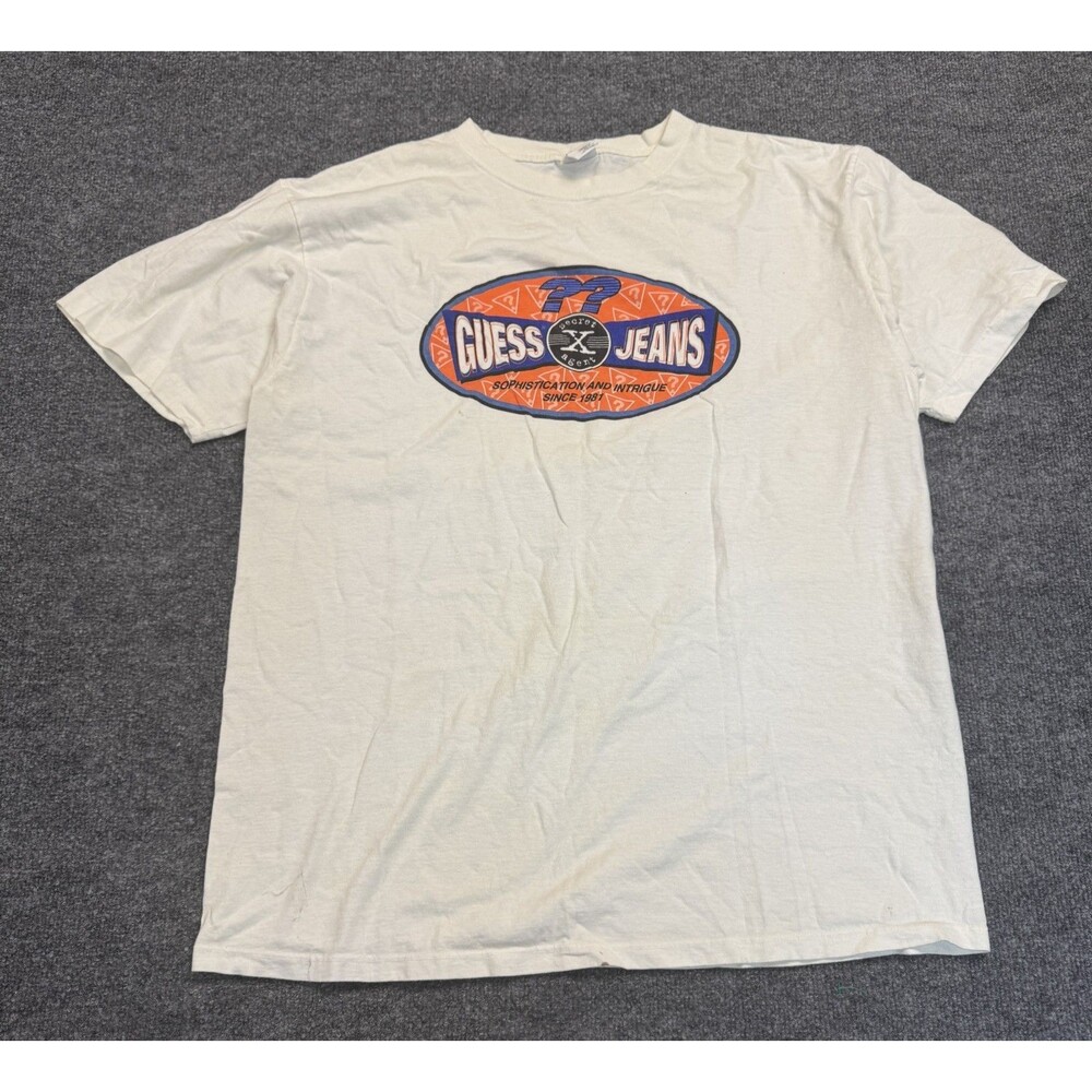 Vintage Y2K Guess U.S.A. White Grunge American Tradition T Shirt Mens Sz L FLAW